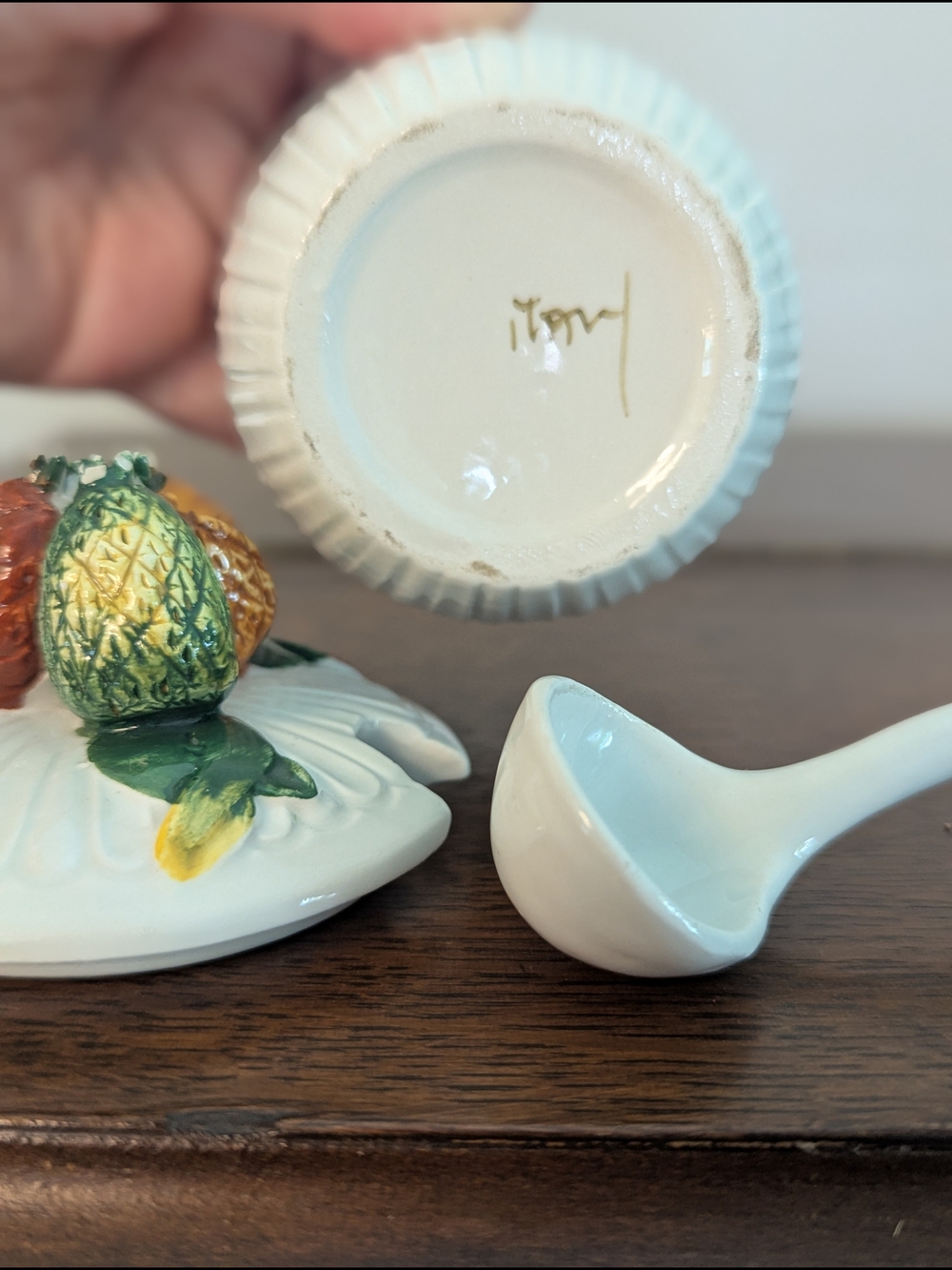 Italian Ceramic Ribbed Condiment Jar with Spoon - Picture 2 of 7